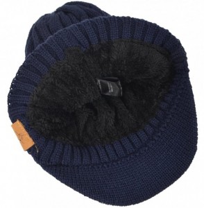 Skullies & Beanies Retro Newsboy Knitted Hat with Visor Bill Winter Warm Hat for Men - Cable-navy - CU18IHEZ9T0