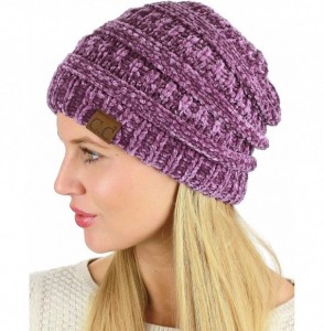 Skullies & Beanies Women's Chenille Soft Warm Thick Knit Beanie Cap Hat - Lavender - CL18IQHOT7M