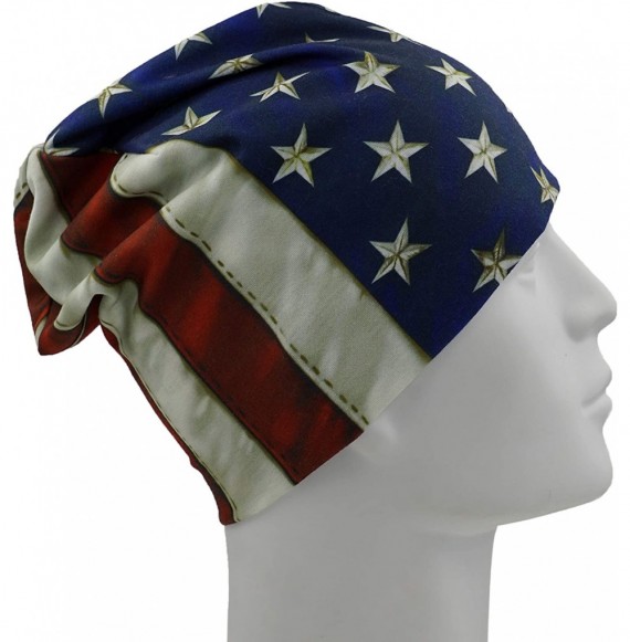 Skullies & Beanies Multi-Use Outdoor/Sports Printed Slouchy Beanie Hats OSFM 1 PC - Us Flag-3 - CD18WKZDQI7