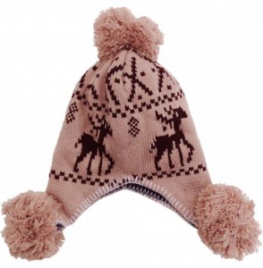 Skullies & Beanies Women's Knit Winter Beanie w/Earflap and Pom Balls - 3393_khaki Deer - C1127SEA0N3