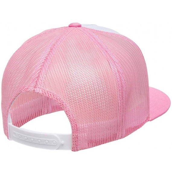 Baseball Caps Yupoong 6006 Flatbill Trucker Mesh Snapback Hat with NoSweat Hat Liner - White Front/Pink - CW18O806Q7X