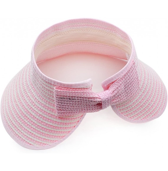 Sun Hats Women & Children Beach Hat Sun Visor Foldable Roll up Wide Brim Straw Hat Cap - Children Size Color Pink - CB11A6D8BR1