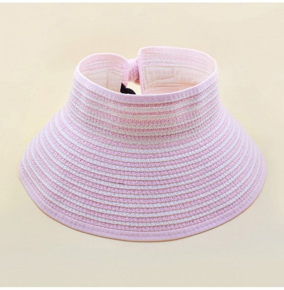 Sun Hats Women & Children Beach Hat Sun Visor Foldable Roll up Wide Brim Straw Hat Cap - Children Size Color Pink - CB11A6D8BR1