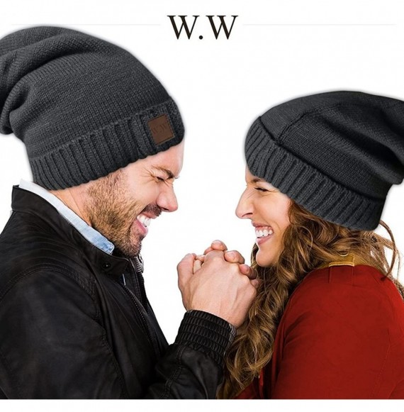 Skullies & Beanies Slouchy Beanie Winter Hats for Men and Women- Warm Fleece Lined Knit Skully - Charcoal Grey - CI180OXSK73