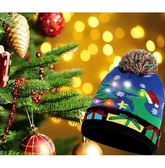 Skullies & Beanies Novelty LED Light Up Christmas Hat Knitted Ugly Sweater Holiday Xmas Beanie Colorful Funny Hat Gift - C518...