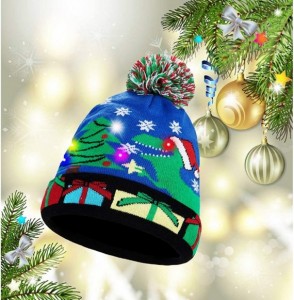 Skullies & Beanies Novelty LED Light Up Christmas Hat Knitted Ugly Sweater Holiday Xmas Beanie Colorful Funny Hat Gift - C518...