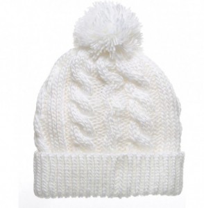 Skullies & Beanies Women's Thick Oversized Cable Knitted Fleece Lined Pom Pom Beanie Hat with Hair Tie. - 1 White&1 Burgudy -...