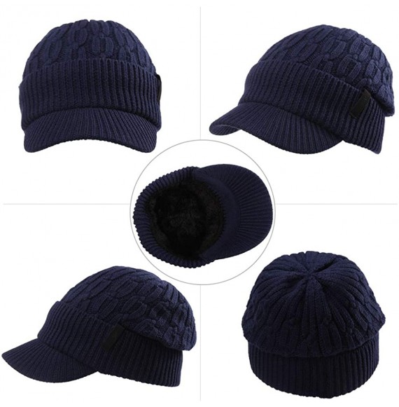 Skullies & Beanies Unisex Knit Beanie Visor Cap Winter Hat Fleece Neck Scarf Set Ski Face Mask 55-61cm - 89210-navy - C618LL4...