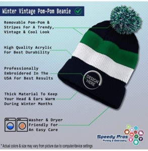 Skullies & Beanies Custom Vintage Pom Pom Beanie Swim Word and Swimmer Embroidery Acrylic - Navy Stripes - CT18A60YXC7