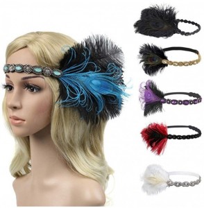 Headbands 1920s Headpiece Feather Flapper Headband Great Gatsby Headdress Vintage Accessory - Black -4 - CH18K6TIH4O