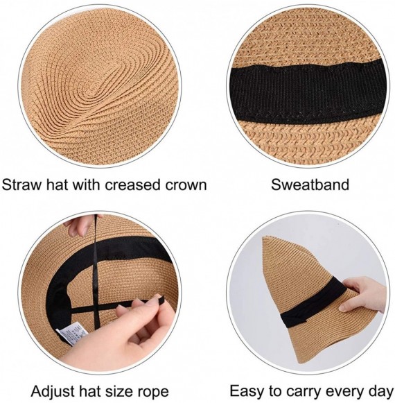 Sun Hats Womens Straw Panama Hat Foldable Wide Brim Summer Straw Beach Hat UV Protection Sun Hat - Brown - CC18TD9O2XC