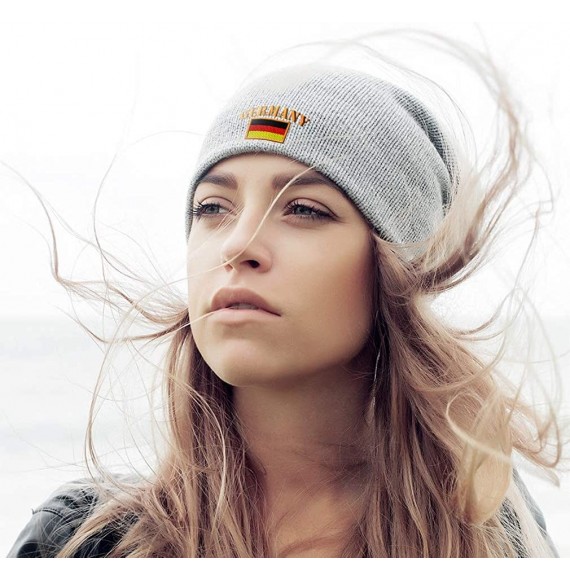 Skullies & Beanies Slouchy Beanie for Men & Women Germany Flag Embroidery Skull Cap Hats 1 Size - Black Grey - CN18ZDNUGCS