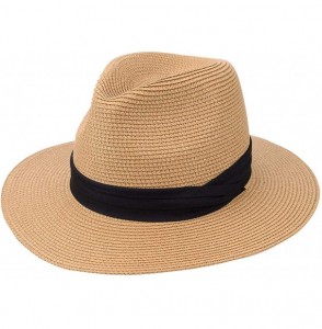 Sun Hats Womens Straw Panama Hat Foldable Wide Brim Summer Straw Beach Hat UV Protection Sun Hat - Brown - CC18TD9O2XC