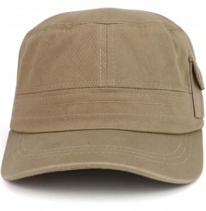 Baseball Caps Plain Castro Flat Top Style Army Cap with Pocket - Khaki - CY18OIELWGD