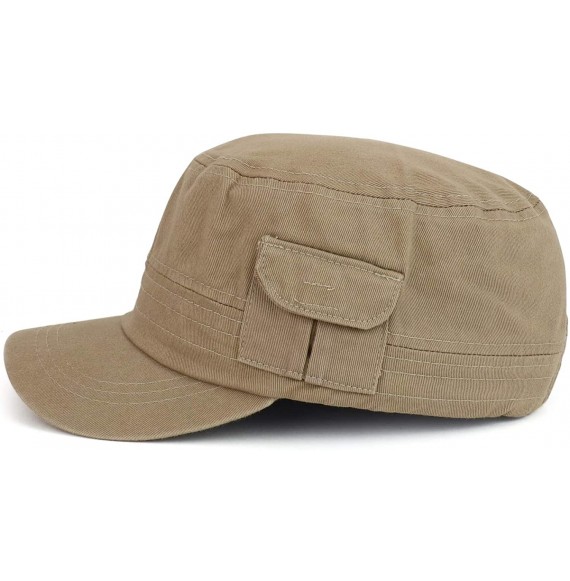 Baseball Caps Plain Castro Flat Top Style Army Cap with Pocket - Khaki - CY18OIELWGD