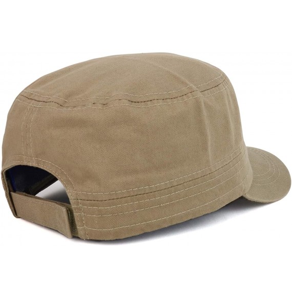 Baseball Caps Plain Castro Flat Top Style Army Cap with Pocket - Khaki - CY18OIELWGD