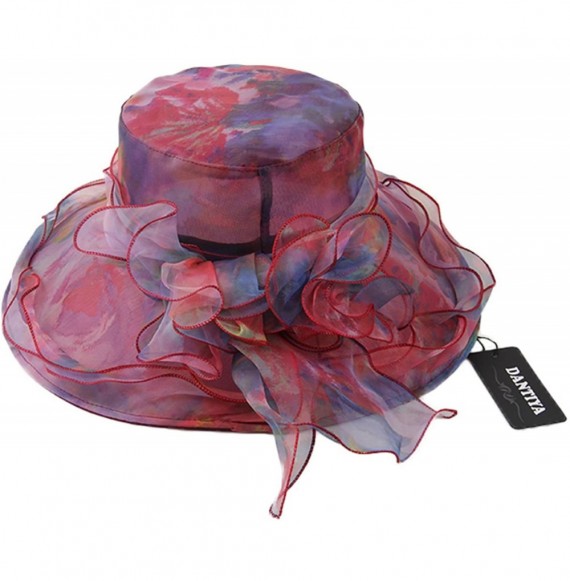 Sun Hats Women's Colorful Organza Wide Brim Tea Party Kentucky Derby Hat (Multicolored5) - C312G0XDKPT