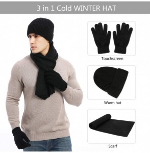 Skullies & Beanies Winter Hat Warm Beanie Hat Knit Gloves Winter Scarf Soft Thick Slouchy Knitted Hat Men Gloves Set - Black ...