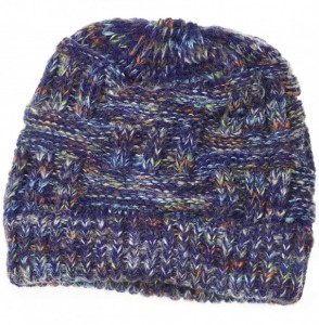 Skullies & Beanies Messy Bun Ponytail Beanie Hat Colored Dots Cable Knit Cap for Women Girls Winter - Blue - CM18AQQ48C0