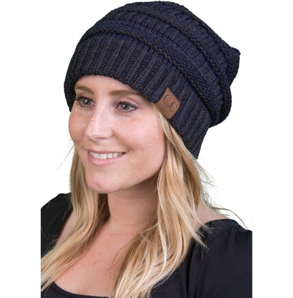 Skullies & Beanies Trendy Warm Chunky Soft Marled Cable Knit Slouchy Beanie - Navy/Charcoal (26) - CS12NS65TMY