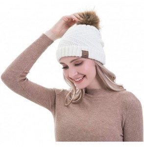 Skullies & Beanies Women Winter Knit Beanie with Fur Pompom Slouchy Cozy Warm Hat Girl Oversize Stretchy Snowboarding Ski Cap...