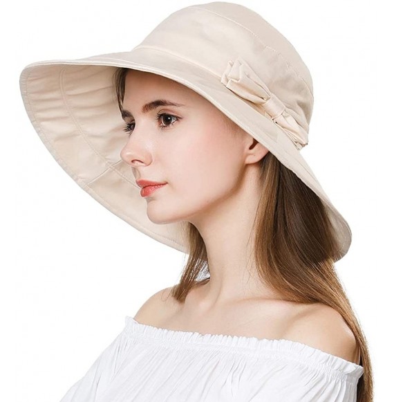 Baseball Caps Womens UPF50 Cotton Packable Sun Hats w/Chin Cord Wide Brim Stylish 54-60CM - 69038_beige - CU196AEI46R