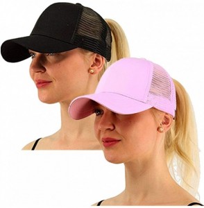 Skullies & Beanies Ponytail Cap Messy Trucker Adjustable Visor Baseball Cap Hat Unisex - Black & Pink - CF18EYKW6KC