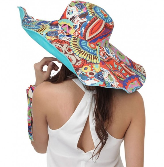 Sun Hats Women's Foldable Floppy Reversible Travel Beach Sun Visor Hat Wide Brim UPF 50+ - Blue - CJ124CGXIKN