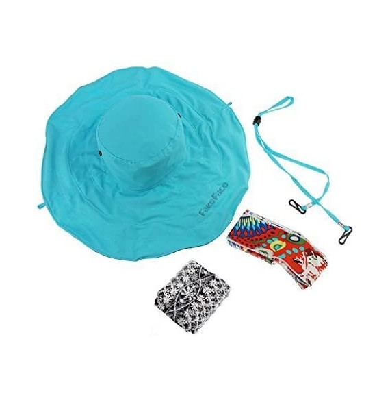 Sun Hats Women's Foldable Floppy Reversible Travel Beach Sun Visor Hat Wide Brim UPF 50+ - Blue - CJ124CGXIKN