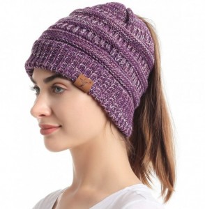 Skullies & Beanies Ponytail Messy Bun Beanie Tail Knit Hole Soft Stretch Cable Winter Hat for Women - 3 Tone Purple - CJ18X62...