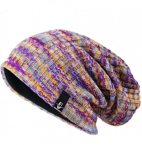 Skullies & Beanies Women Oversized Slouchy Beanie Knit Hat Colorful Long Baggy Skull Cap for Winter - 309w-purple/Multi - CA1...