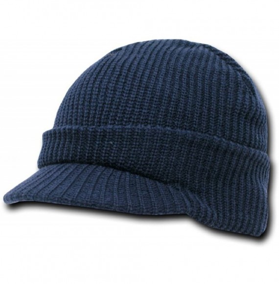 Skullies & Beanies Knit Jeep Watch Cap Visor Beanie - Navy Blue - CJ11547E4IF