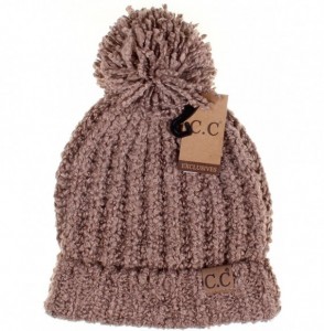 Skullies & Beanies Winter Hat Cable Knitted Large Soft Pom Pom Beanie Hat (HAT-7362) - Taupe - CD189LNDLNI