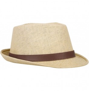 Fedoras Men/Womens Outdoor Casual Structured Straw Fedora Hat w/PU Leather Strap - Natural Hat Brown Belt - CK1804OQ7N9