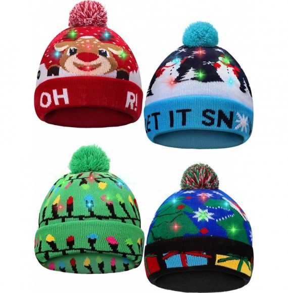 Skullies & Beanies 4 Pieces Led Christmas Beanie Hat Led Light Up Xmas Hat Knit Christmas Cap with 6 Lights - CC18A7DEK2E