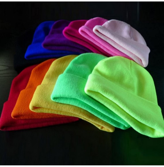 Skullies & Beanies Neutral Winter Fluorescent Knitted hat Knitting Skull Cap - Rose Red - C5187WD8W0Q