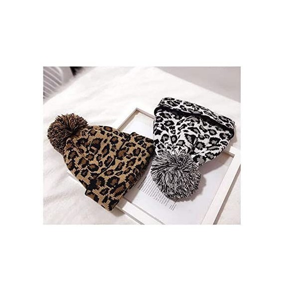 Skullies & Beanies Women Knit Hats Warm Leopard Beanie with Pom - Pink - CA18U8Q58SA