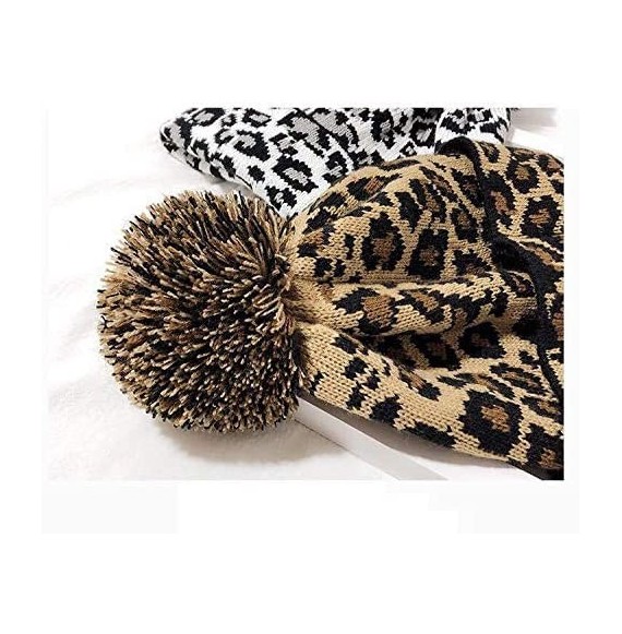 Skullies & Beanies Women Knit Hats Warm Leopard Beanie with Pom - Pink - CA18U8Q58SA