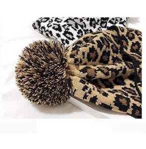 Skullies & Beanies Women Knit Hats Warm Leopard Beanie with Pom - Pink - CA18U8Q58SA