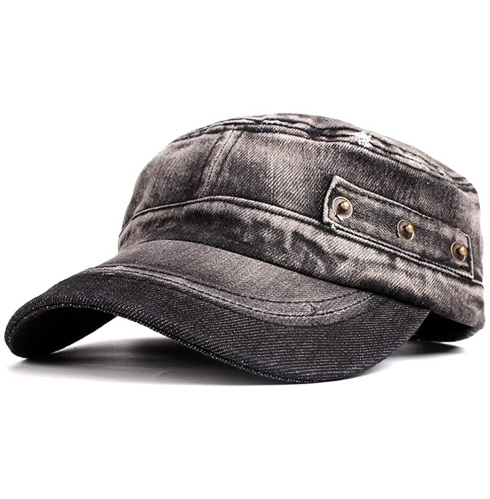 Baseball Caps Vintage Washed Denim Cotton Peaked Baseball Cap Distressed Cadet Army Cap Military Hat Visor Flat Top Adjustabl...