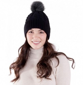 Skullies & Beanies Women's Winter Soft Chunky Cable Knit Pom Pom Beanie Hats Skull Ski Cap - Black1 - C7188AQSX40