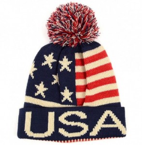 Skullies & Beanies Winter Hat - Knit- Cuffed Beanie with Pom Pom- USA Flag Design- Warm Fun for Cold Days- Small-Medium - CU1...