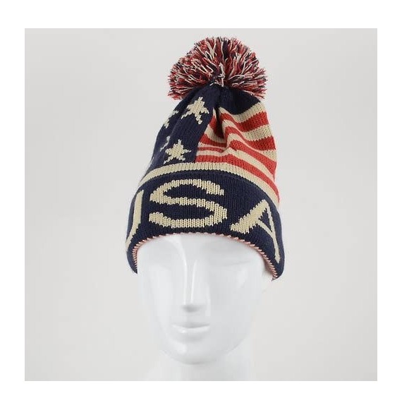 Skullies & Beanies Winter Hat - Knit- Cuffed Beanie with Pom Pom- USA Flag Design- Warm Fun for Cold Days- Small-Medium - CU1...