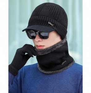 Skullies & Beanies Mens Women Knit Visor Winter Beanie Hat & Fleece Scarf Sets Face Neck Cover & Ear Flap - Am59-black - CS18...