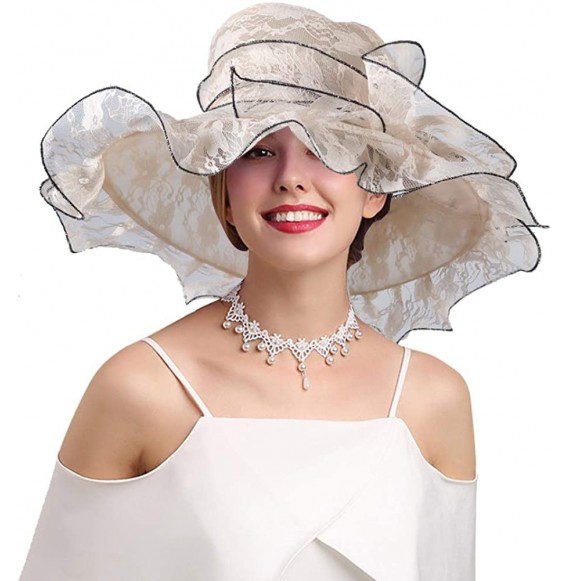 Sun Hats Women's Organza Kentucky Derby Church Fascinator Hat Wide Brim Summer Sun Hat for Bridal Tea Party Wedding - CG18TOS...