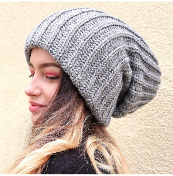 Skullies & Beanies Slouchy Beanie Oversized Warm Winter Dreadlock Hat for Women Knit Beanie for Men - Grey - CU18YN9DA0L