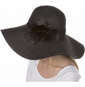 Sun Hats Daisy UPF 50+ 100% Paper Straw Flower Accent Wide Brim Floppy Hat - Black - C71190EY6IV