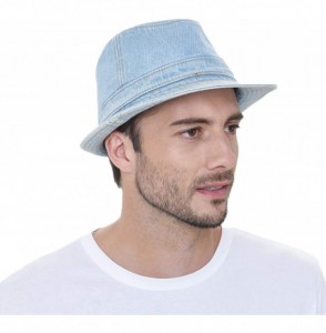 Fedoras Denim Fedora Hat Plain Stitch Washed Short Brim DW6646 - Skyblue - CY182ZLETW4