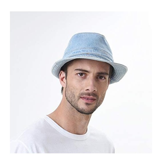 Fedoras Denim Fedora Hat Plain Stitch Washed Short Brim DW6646 - Skyblue - CY182ZLETW4