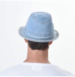 Fedoras Denim Fedora Hat Plain Stitch Washed Short Brim DW6646 - Skyblue - CY182ZLETW4